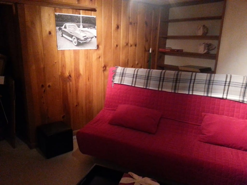 man cave - red futon