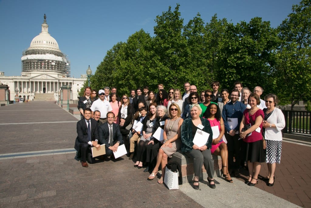 Group photo before dividing into smaller groups for Hill visits. Photo Credit: IAB