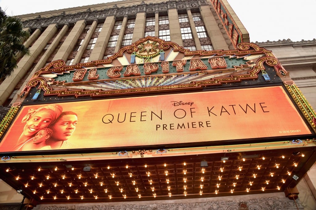 HOLLYWOOD, CA - SEPTEMBER 20: A view of the atmosphere at the U.S. premiere of Disneys Queen of Katwe at the El Capitan Theatre in Hollywood. The film, starring David Oyelowo, Oscar winner Lupita Nyongo and newcomer Madina Nalwanga, is directed by Mira Nair and opens in U.S. theaters in limited release on September 23, expanding wide September 30, 2016. On September 20, 2016 in Hollywood, California. (Photo by Alberto E. Rodriguez/Getty Images for Disney)