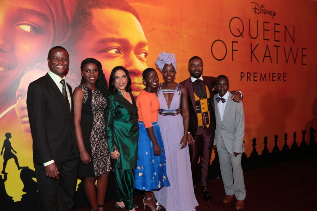 Robert Katende, Phiona Mutesi, Mira Nair, Madina Nalwanga, Lupita Nyong'o, David Oyelowo and Martin Kabanza arrive at the U.S. premiere of DisneyÕs ÒQueen of KatweÓ at the El Capitan Theatre in Hollywood, CA on Tuesday, September 20, 2016. The film, starring David Oyelowo, Oscar winner Lupita NyongÕo and newcomer Madina Nalwanga, is directed by Mira Nair and opens in U.S. theaters in limited release on September 23, expanding wide September 30, 2016...(Photo: Alex J. Berliner/ABImages)