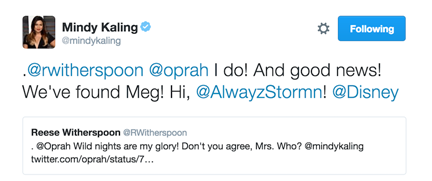 Mindy Kaling Tweet a wrinkle in time